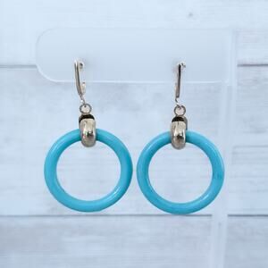 Vintage Screw On Earrings Bright Blue Retro Circle Dangle